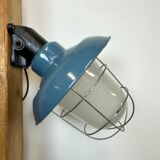 Industrial Blue Painted Factory Wall Cage Lamp from Elektrosvit, 1960s