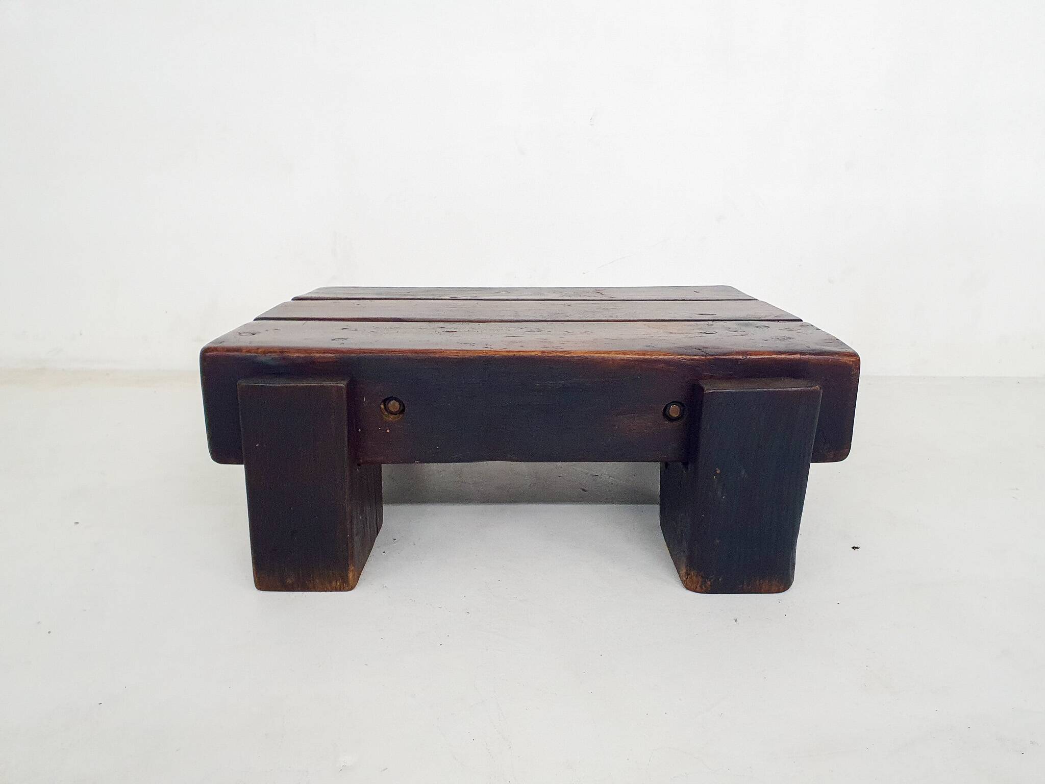 Mid-century brutalist solid wooden coffee table, The Netherlands 1970's