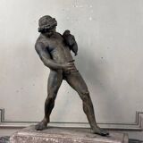 Faun with a Wineskin, Large Bronze Patina Excavated, Object from the Grand Tour, 19th Century