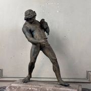 Faun with a Wineskin, Large Bronze Patina Excavated, Object from the Grand Tour, 19th Century