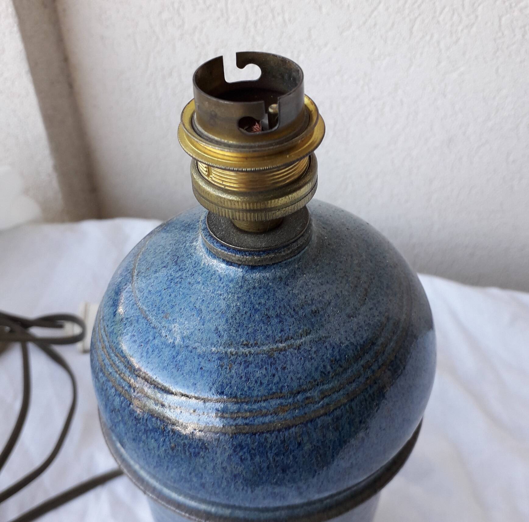 Blue stoneware lamp base