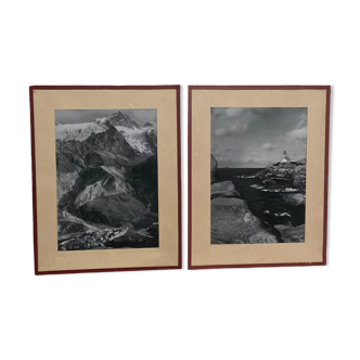Duo of black and white silver photographs of the Alps and Brittany