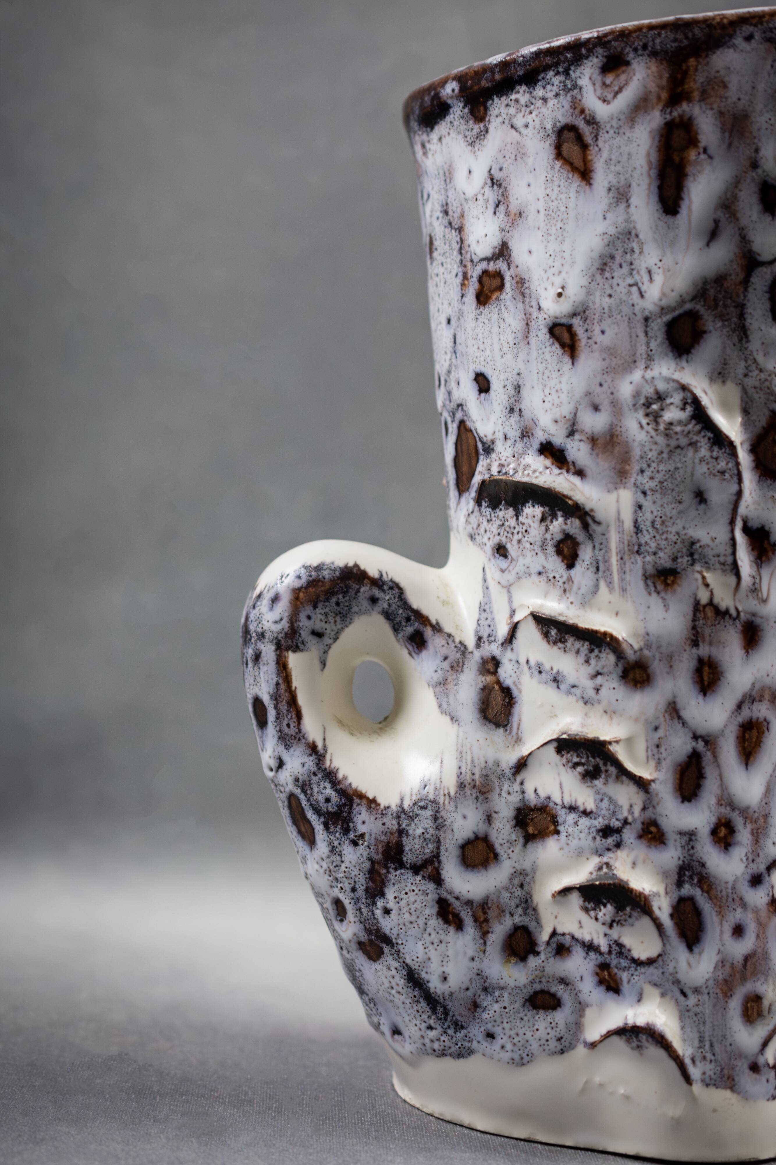 Vase with two handles in glazed ceramic - vallauris, marius giuge style fat lava
