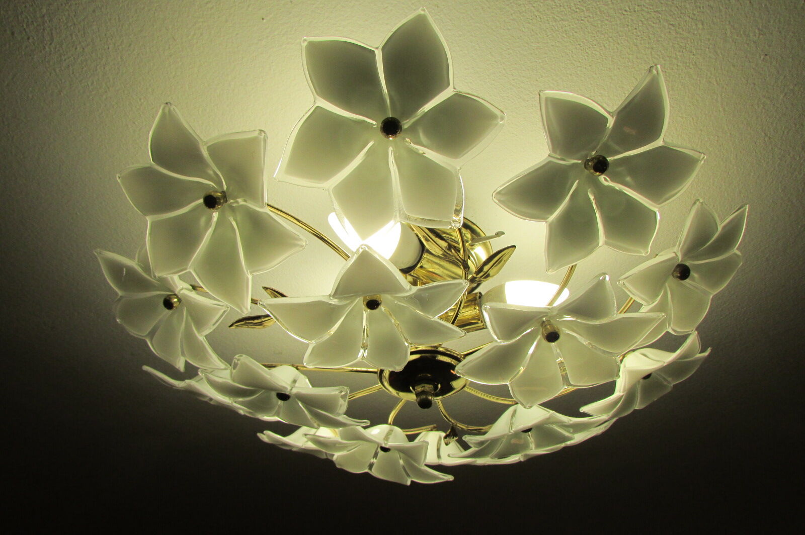 Murano Glass and Golden Brass ceiling lamp, 1970s