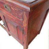 Bureau ancien rouge vieux teck patine et piece d'origine inde