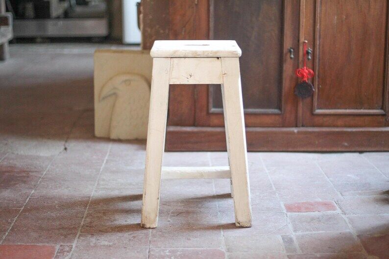 Vintage stool, farmhouse oak wood stool, accent stool, interior decor, wooden stool