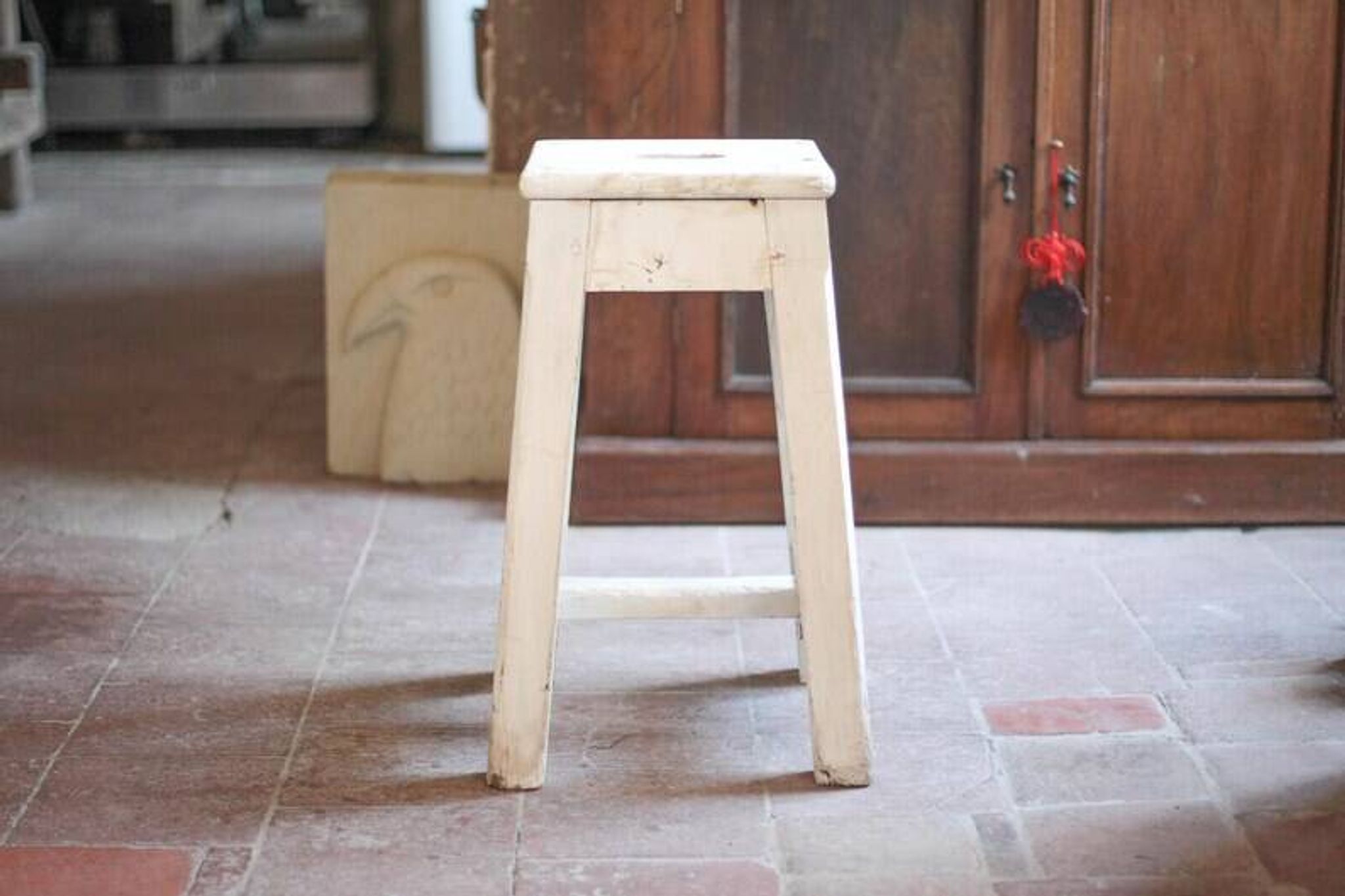 Vintage stool, farmhouse oak wood stool, accent stool, interior decor, wooden stool