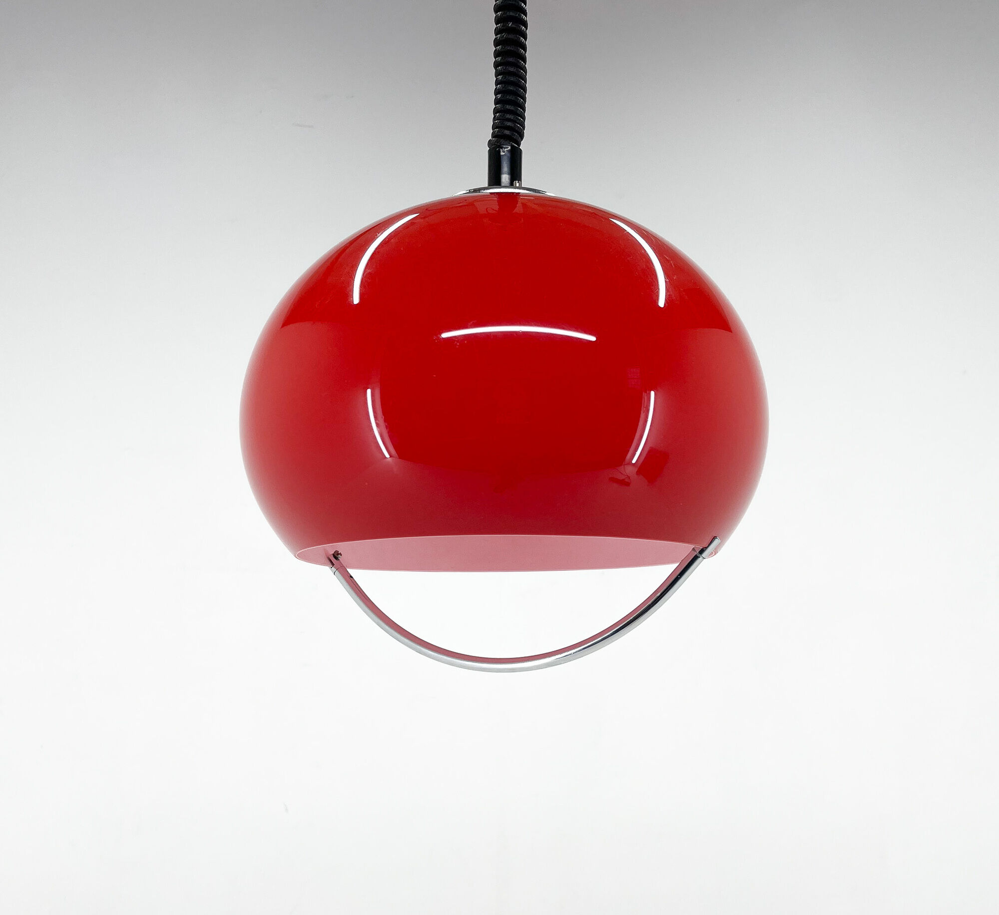 Mid century red hanging lamp with chrome by Harvey Guzzini for Meblo Italy