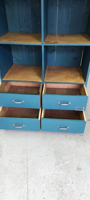 Old workshop furniture four drawers original blue patina
