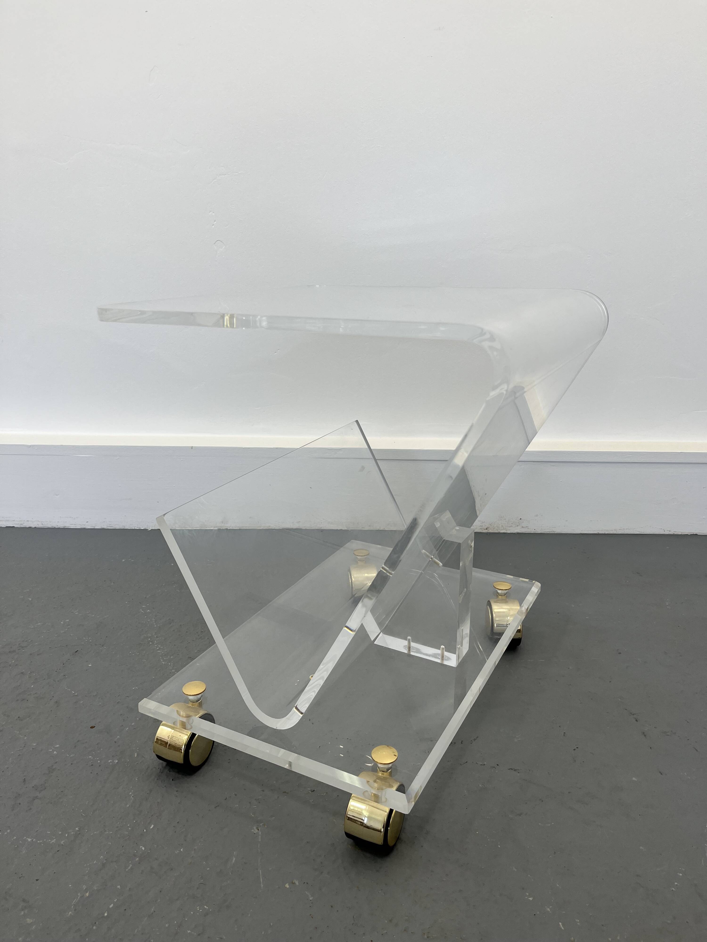Vintage Acrylic Magazine Rack with Gold / Brass details, Plexiglas
