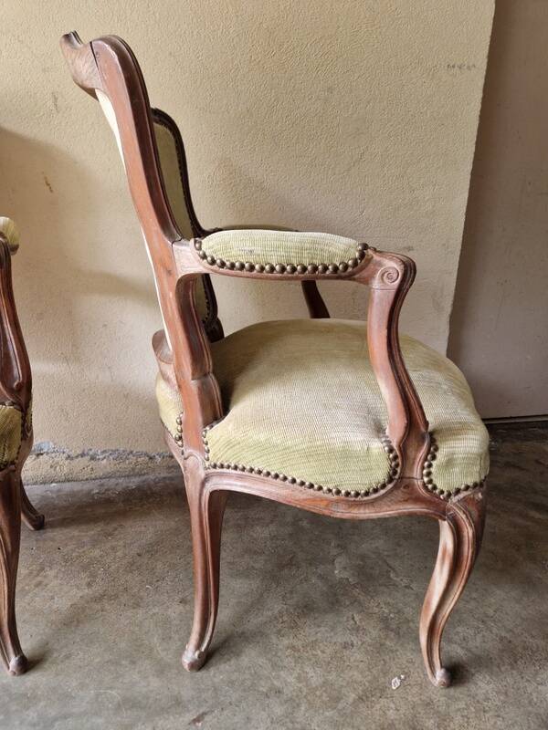 Pair of Louis XV style cabriolet armchairs in molded wood - 19th century