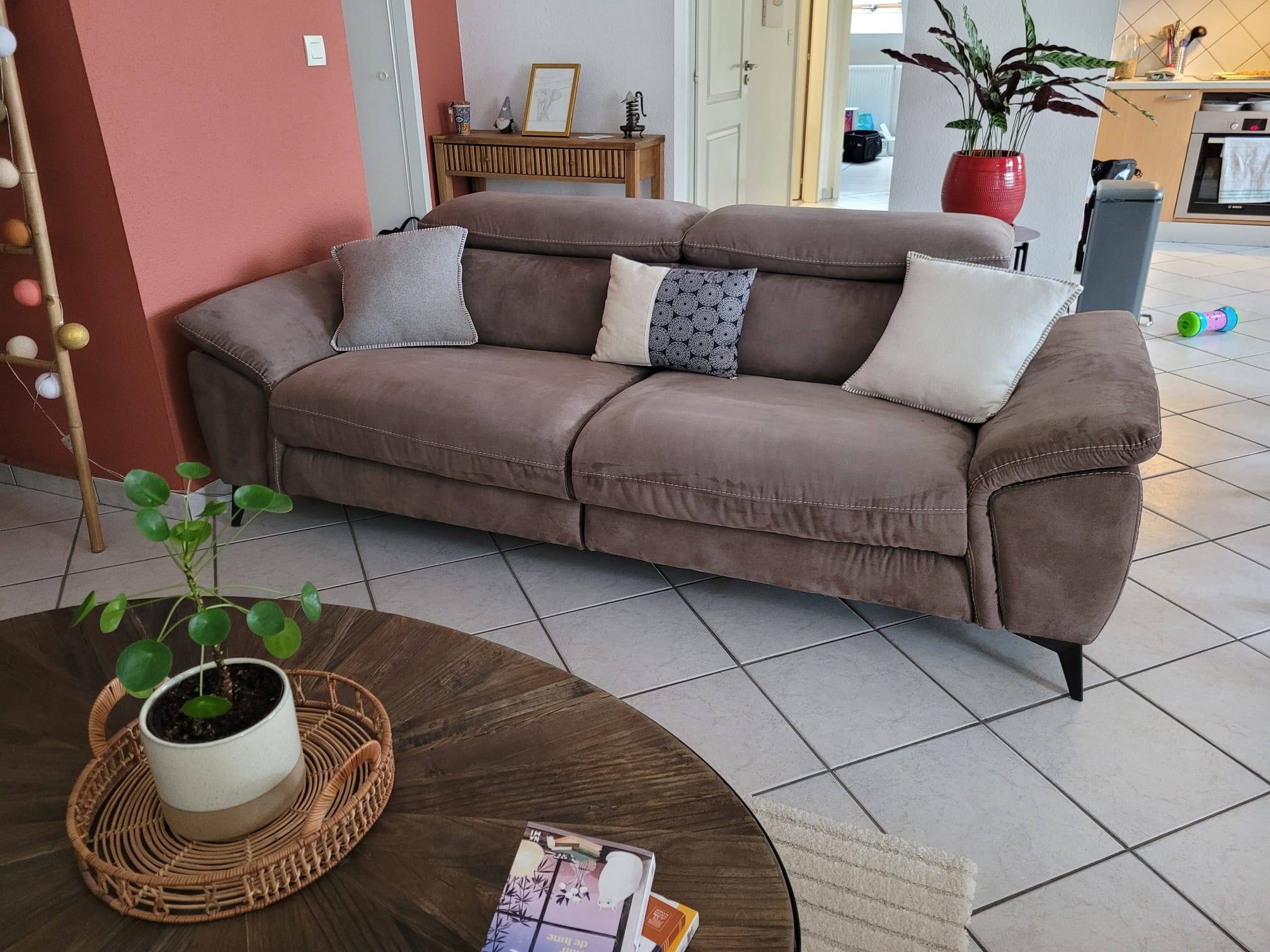 Newport 3-seater taupe microfibre sofa