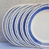 Badonviller set of 6 flat plates blue geometric decoration on cream background