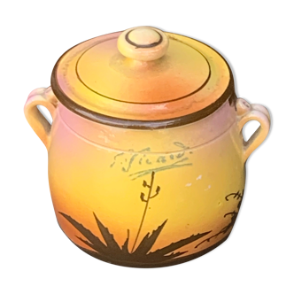 Pot à couvercle à la cigale en céramique émaillée signé Sicard Aubagne vintage