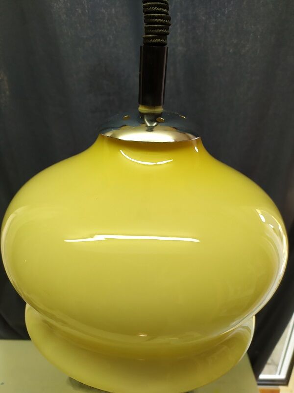 Suspension globe opaline réglable en hauteur années 70 ancien vintage Brocanteespritdantan