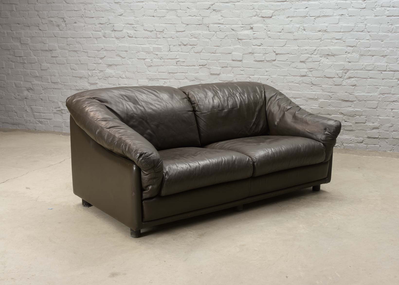 Comfortable Leolux Seal Brown Leather Two-Seater Sofa. The Netherlands, 70s