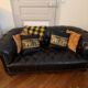 Canapé Chesterfield cuir noir + paire de fauteuils