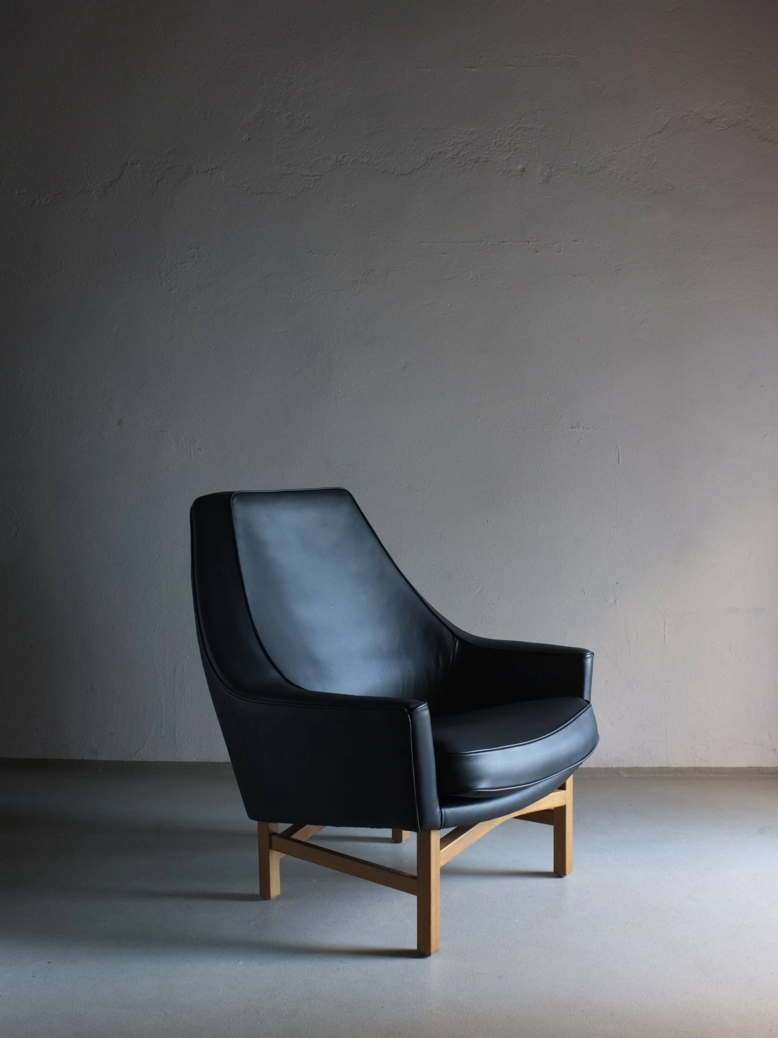 IB Kofod-Larsen leather oak easy chair | OPE Sweden | 1960s