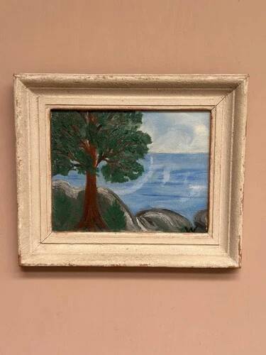 Mid-Century Oil on Panel “Tree” by Unknown, Vintage & Framed 34 × 29 cm