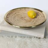 Round rattan and brass bowl, Italy 1970s, Gabriella Crespi style