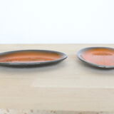 Set of 2 ceramic aperitif cups Niedervillers Calut, mid century, orange flowers