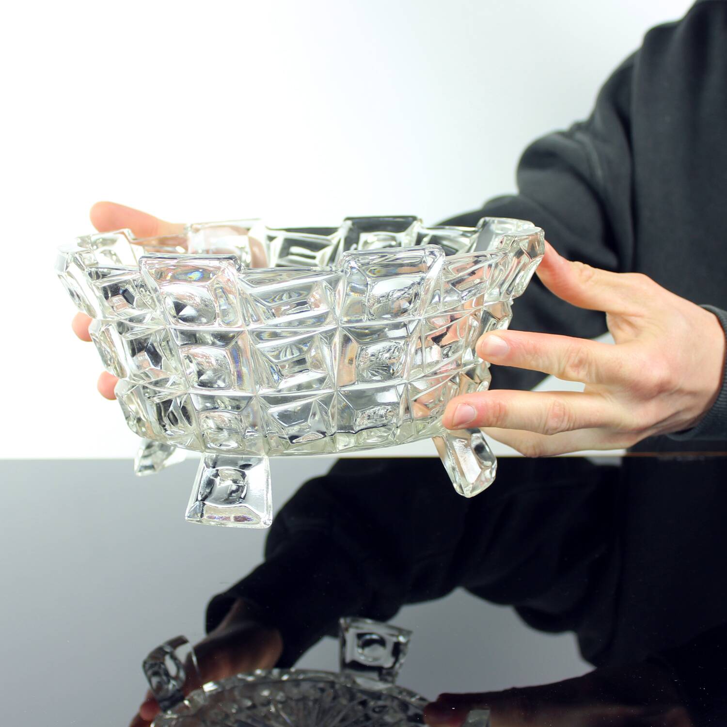 Set Of Two Art Deco Pressed Glass Bowls By Libochovice, 1930s