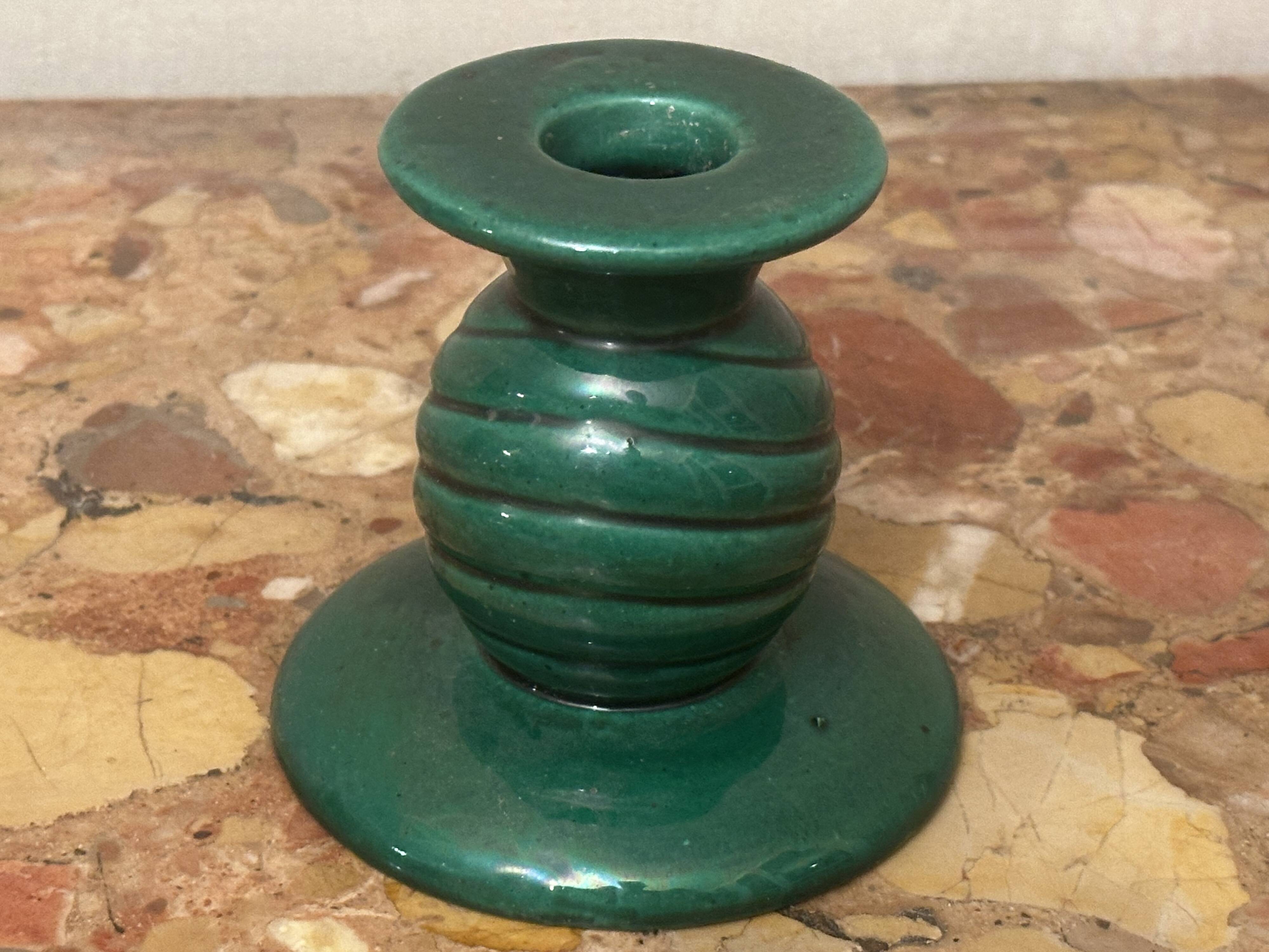 Saint-Clément green ceramic candlestick, 1950s