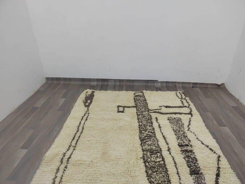 Traditional handmade natural wool Berber rug 2/3 m