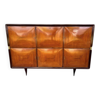 Mid-Century Sideboard in Wood and Brass, Italy, 1950s