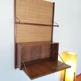Vintage wooden desk with wicker bottom, Netherlands