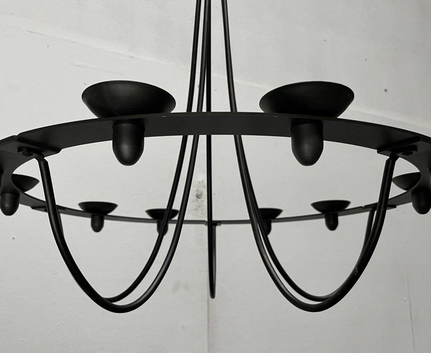 Vintage wrought iron candlestick chandelier by Ehlén Johansson for Ikea, 1990s.