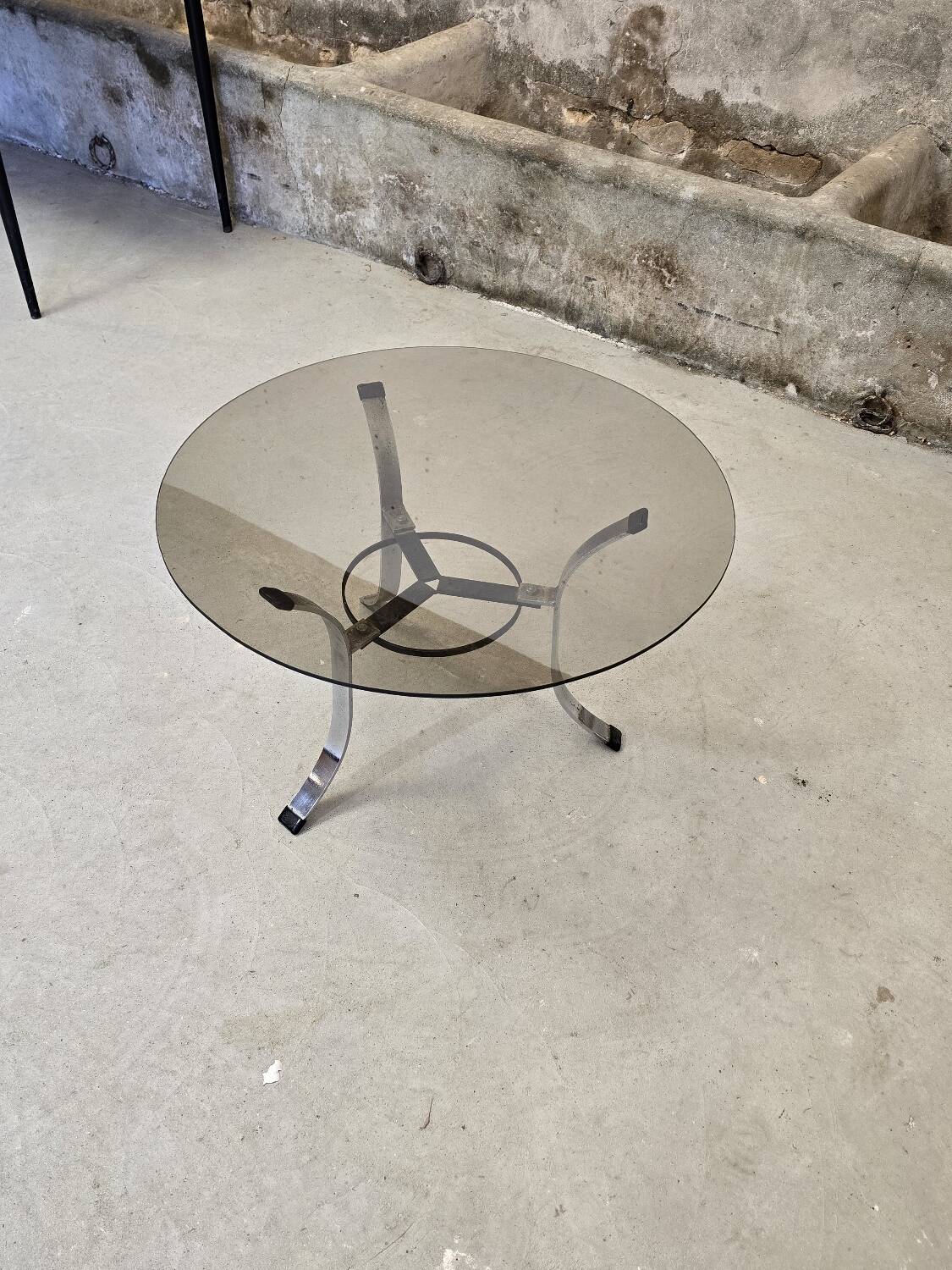 Small smoked glass coffee table 1970