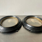 Antique pair of black wooden oval frames each 16.5 cm x 13 cm