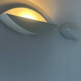 Pair of vintage white perforated metal wall lights, France 1980