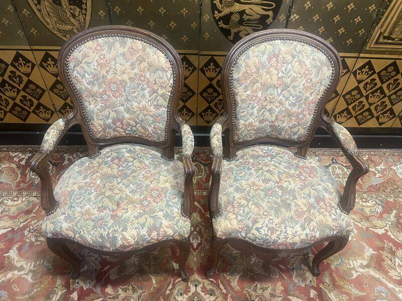 Pair of Louis XV style oak armchairs