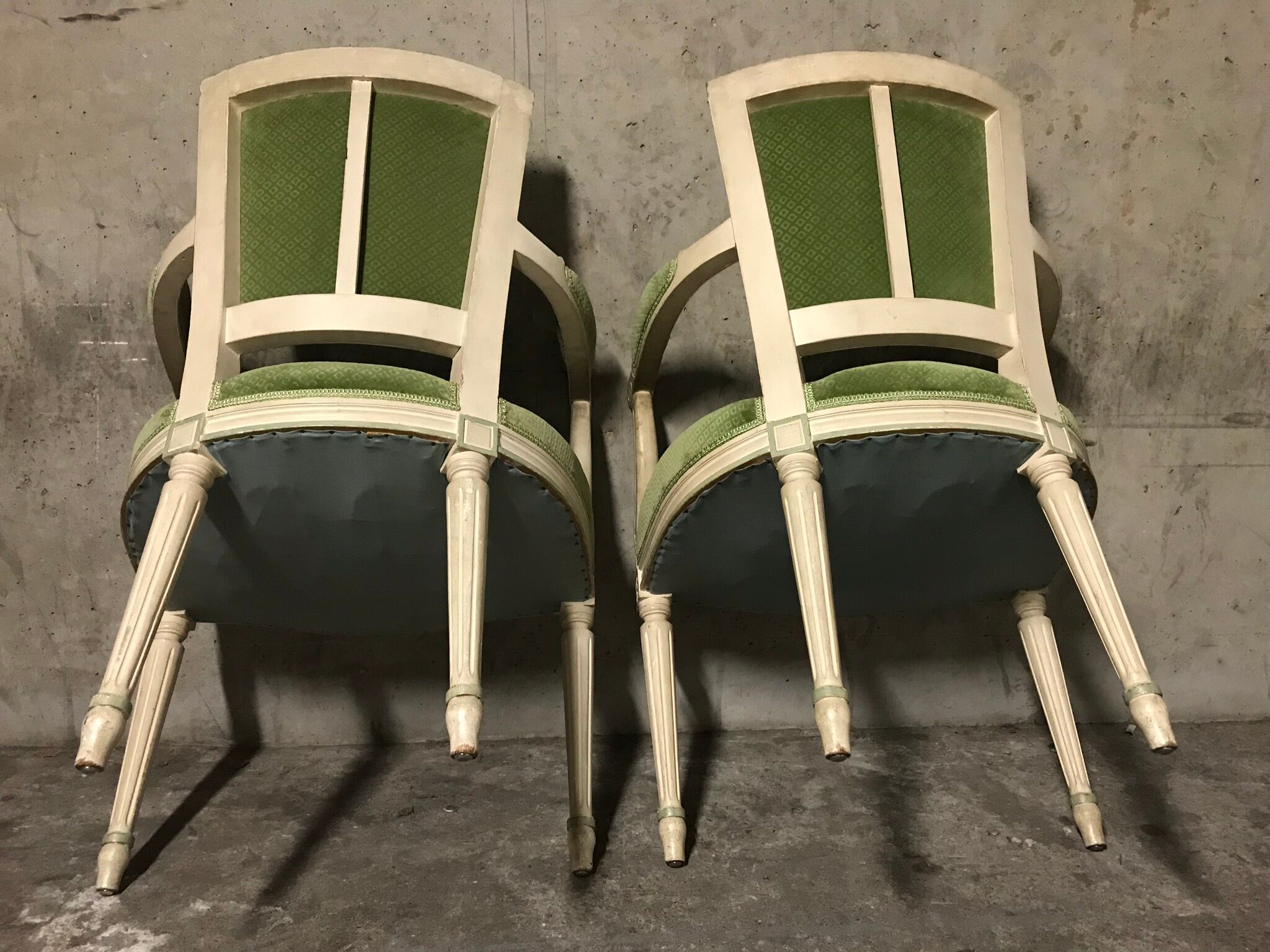 Pair of louis XVI green armchairs