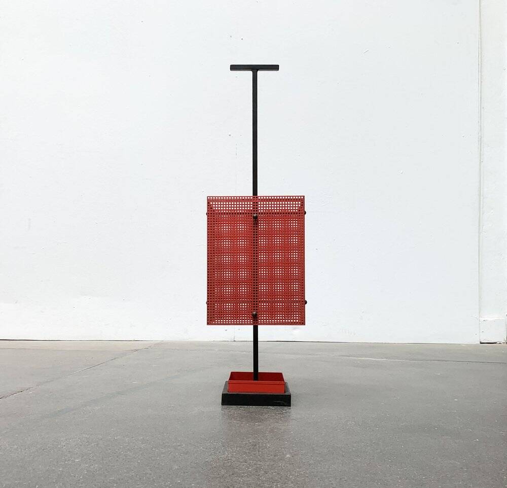 Minimalist perforated steel umbrella stand, 1960s