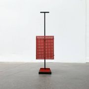 Minimalist perforated steel umbrella stand, 1960s