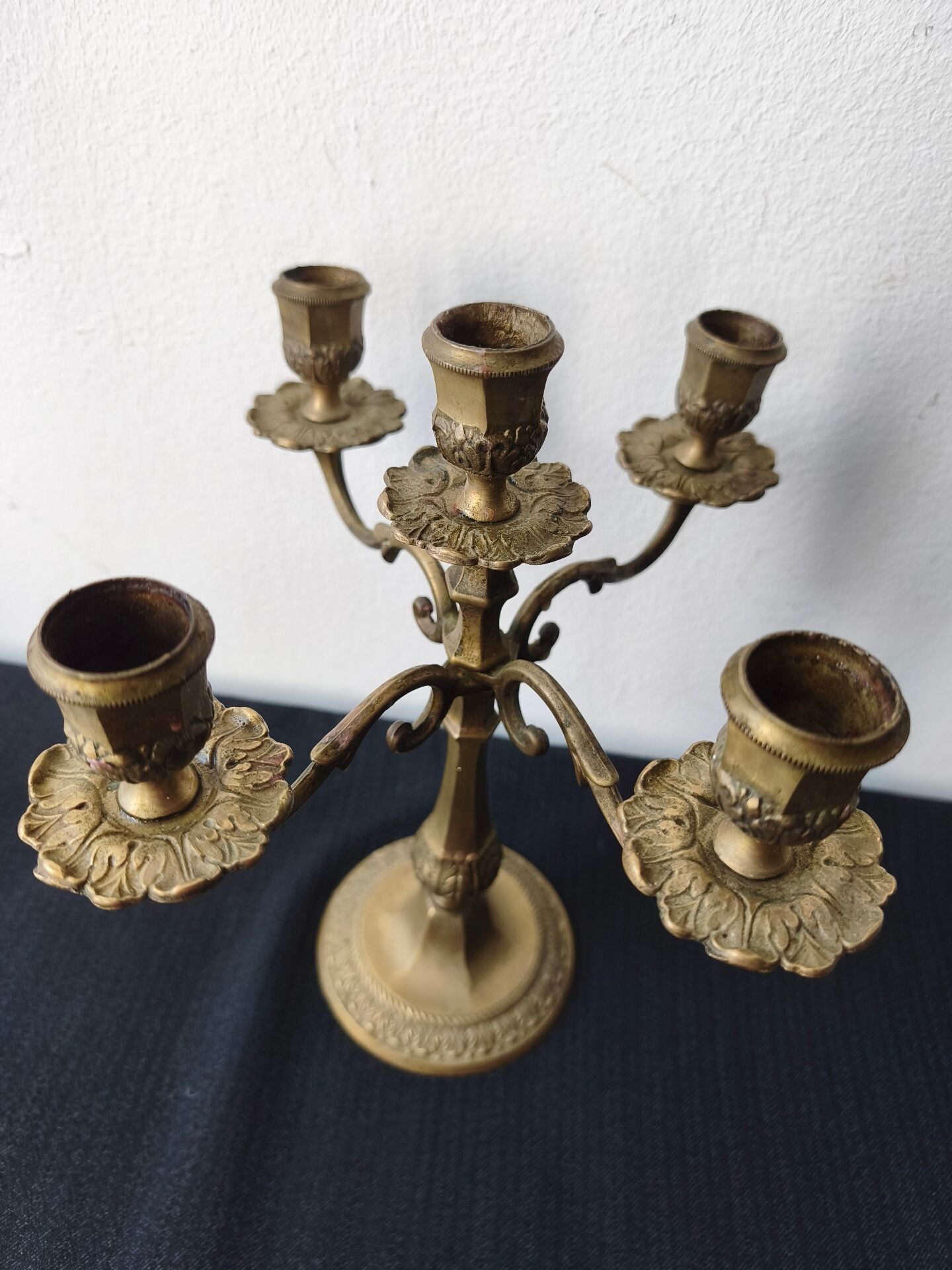 Five-branch candlestick, brass.