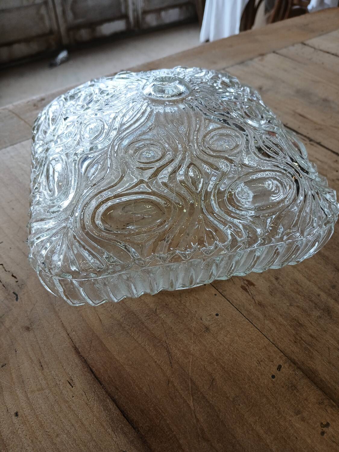 Antique ceiling light in molded glass