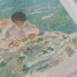 The novelist original hand-signed lithograph Gaston Sébire