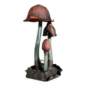 Gallé brass and glass mushroom lamp