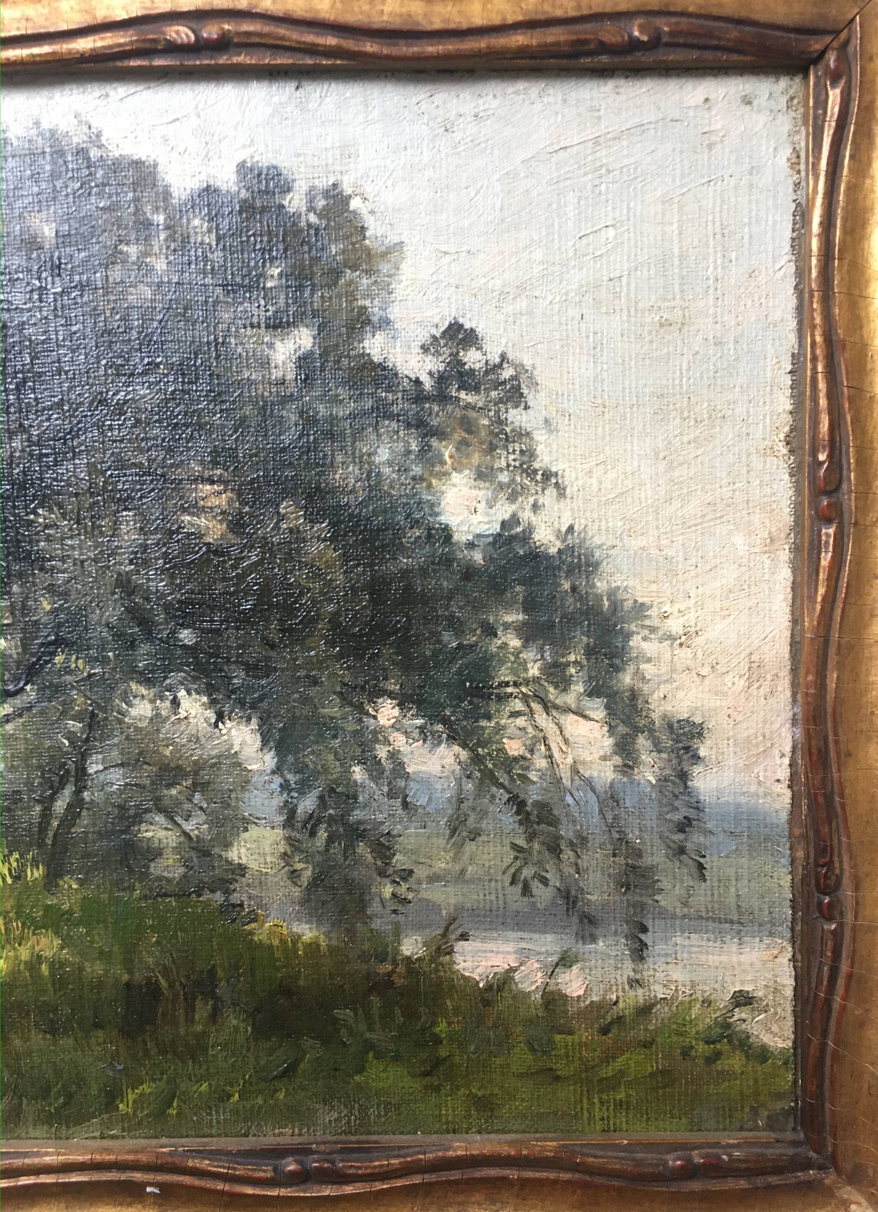 Painting "Riverside TreeScape" by Auguste Alfred Rubé (1815-1899)