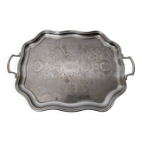 Ancien Grand Plateau De Service En Métal Argenté Chrome Argosy