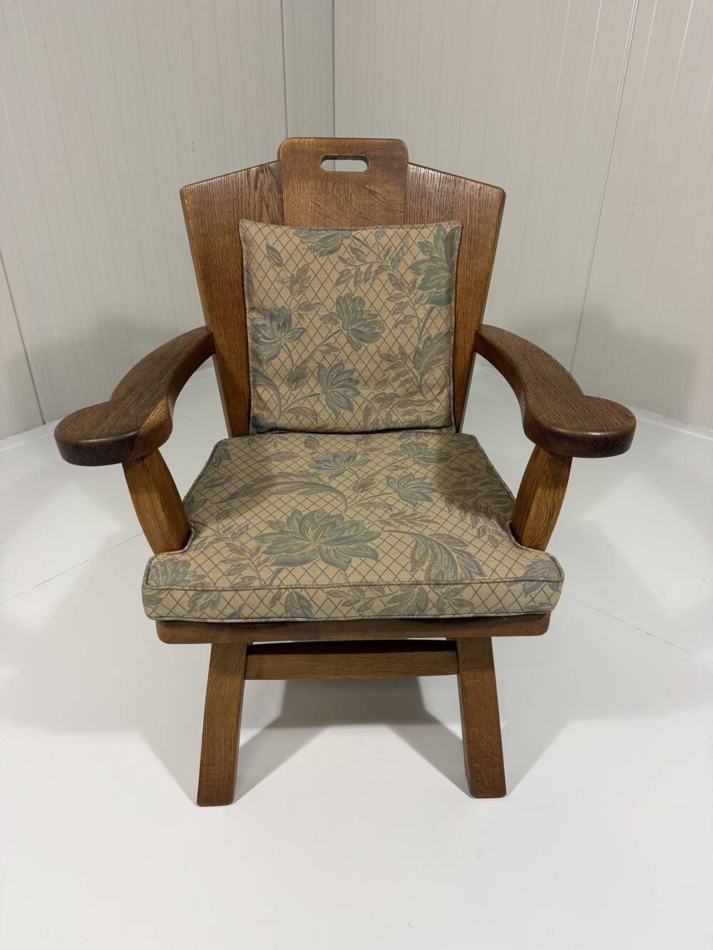 Rustic brutalist arm chair solid oak 1960’s