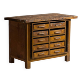 Industrial drawer unit in pine and iron – Central Europe, circa 1950