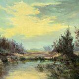Marcel Lietaert (born in 1915) "View of heather fields". Oil on canvas. Large format Belgium.