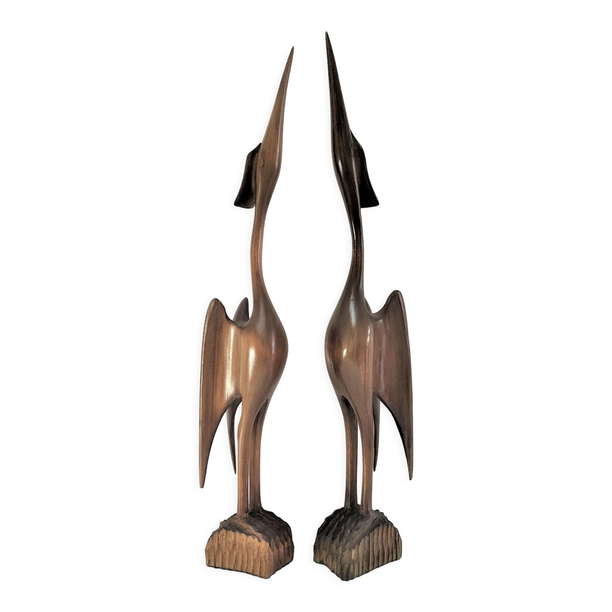 Pair of birds sculptural solid wood design 60s-70s