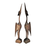 Pair of birds sculptural solid wood design 60s-70s