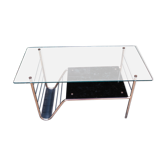 Vintage coffee table double glass top and gilded metal structure